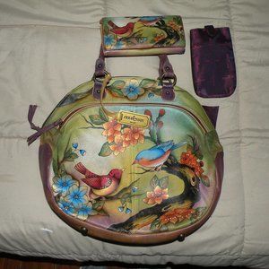 large genuine leather lovebird Anuschka  tote
